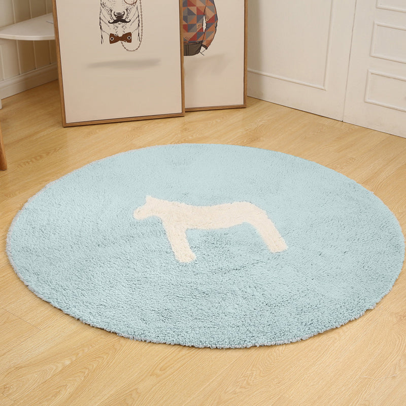 Lisslune | Children's horse pattern rug Blue and Khaki Cotton rug Washable Pet-friendly Non-slip rug for the children's room