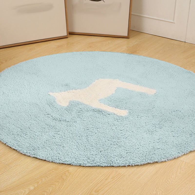 Lisslune | Children's horse pattern rug Blue and Khaki Cotton rug Washable Pet-friendly Non-slip rug for the children's room