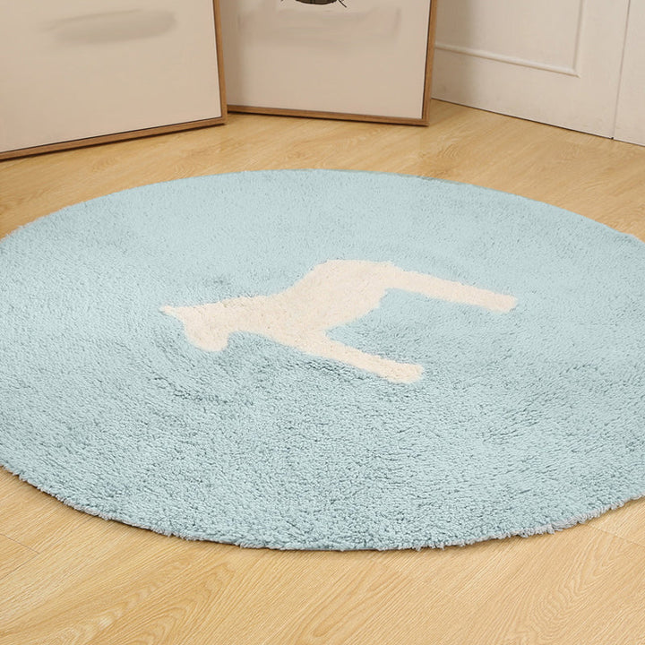 Lisslune | Children's horse pattern rug Blue and Khaki Cotton rug Washable Pet-friendly Non-slip rug for the children's room
