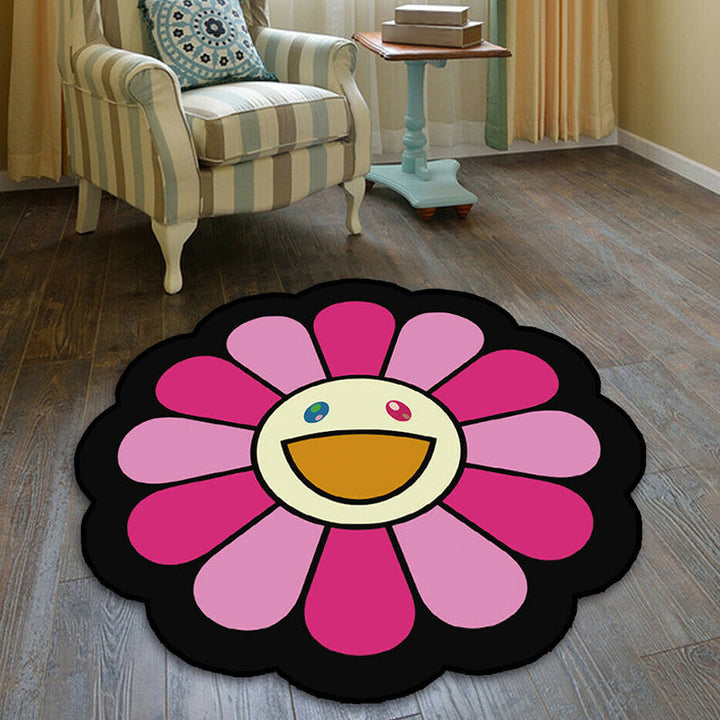 Lisslune | Kids Floral Pattern Rug Pink and Green Polyester Rug Washable Pet Friendly Non-Slip Rug for the Children's Room