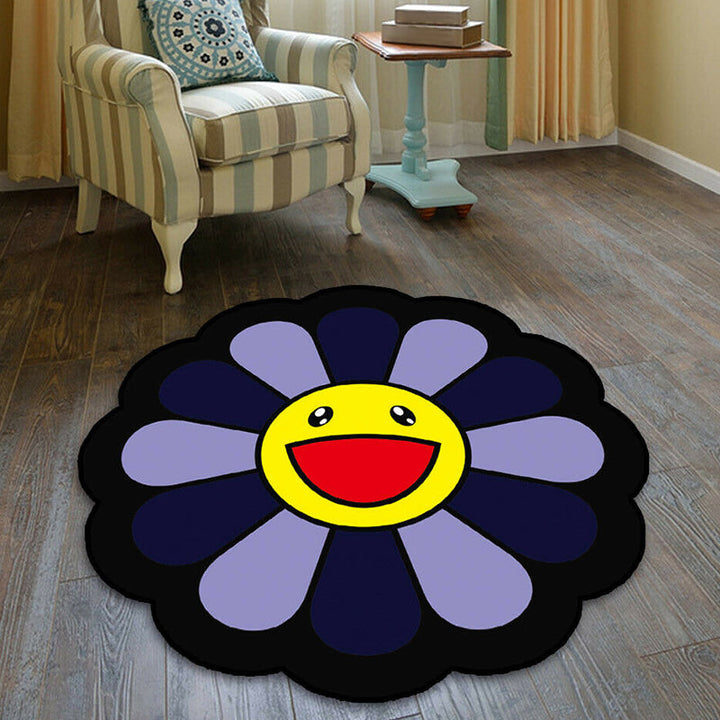 Lisslune | Kids Floral Pattern Rug Pink and Green Polyester Rug Washable Pet Friendly Non-Slip Rug for the Children's Room