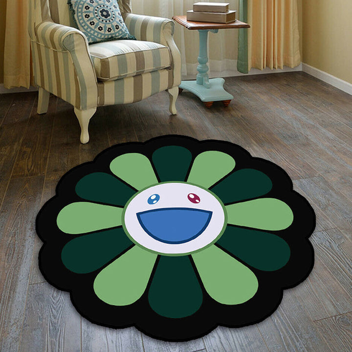 Lisslune | Kids Floral Pattern Rug Pink and Green Polyester Rug Washable Pet Friendly Non-Slip Rug for the Children's Room