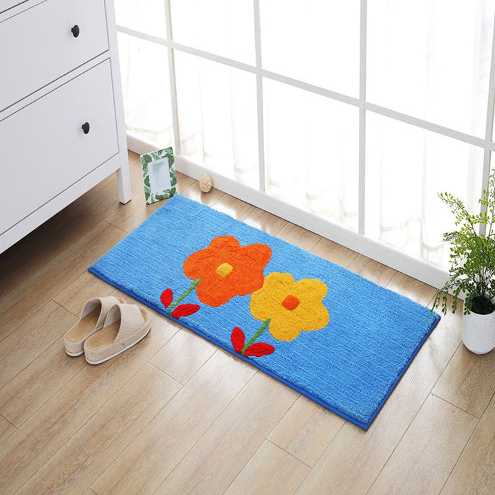 Lisslune | Blue and orange children's carpet polyester leaf and flower pattern carpet pet-friendly washable non-slip backing carpet for decoration