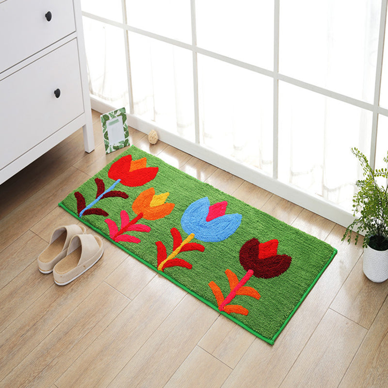 Lisslune | Blue and orange children's carpet polyester leaf and flower pattern carpet pet-friendly washable non-slip backing carpet for decoration