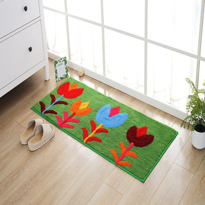 Lisslune | Blue and orange children's carpet polyester leaf and flower pattern carpet pet-friendly washable non-slip backing carpet for decoration