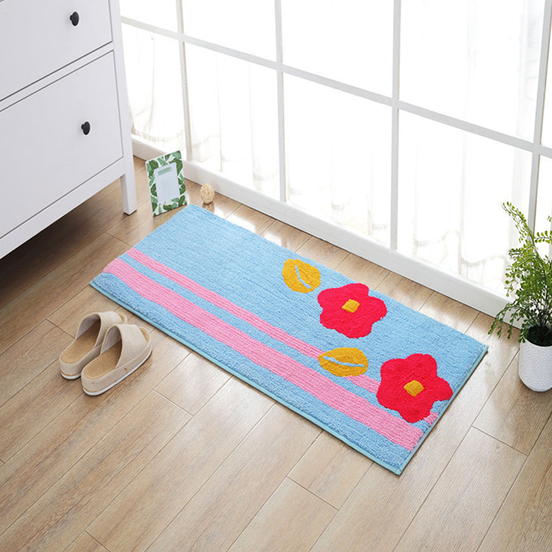 Lisslune | Blue and orange children's carpet polyester leaf and flower pattern carpet pet-friendly washable non-slip backing carpet for decoration