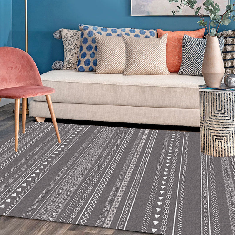 Lisslune | Retro striped pattern rug gray polyester washable pet-friendly non-slip rug for living room