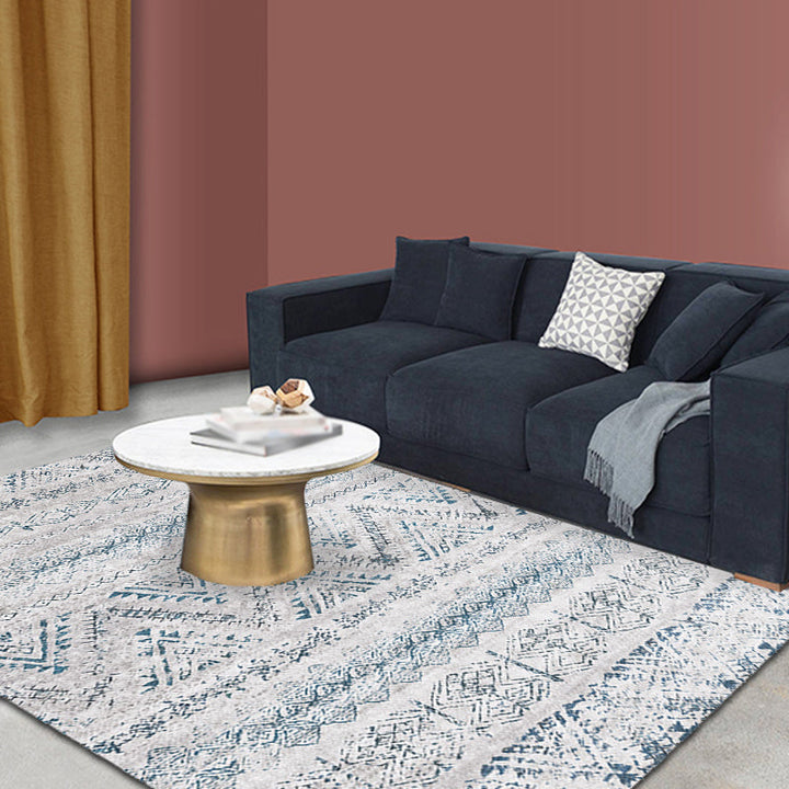 Lisslune | Retro striped pattern rug gray polyester washable pet-friendly non-slip rug for living room
