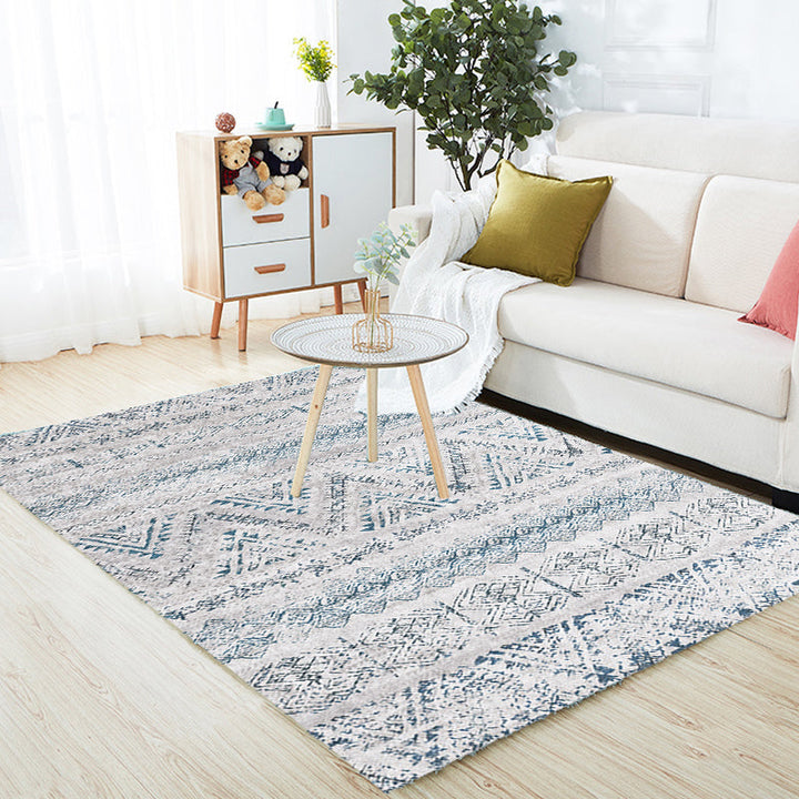 Lisslune | Retro striped pattern rug gray polyester washable pet-friendly non-slip rug for living room