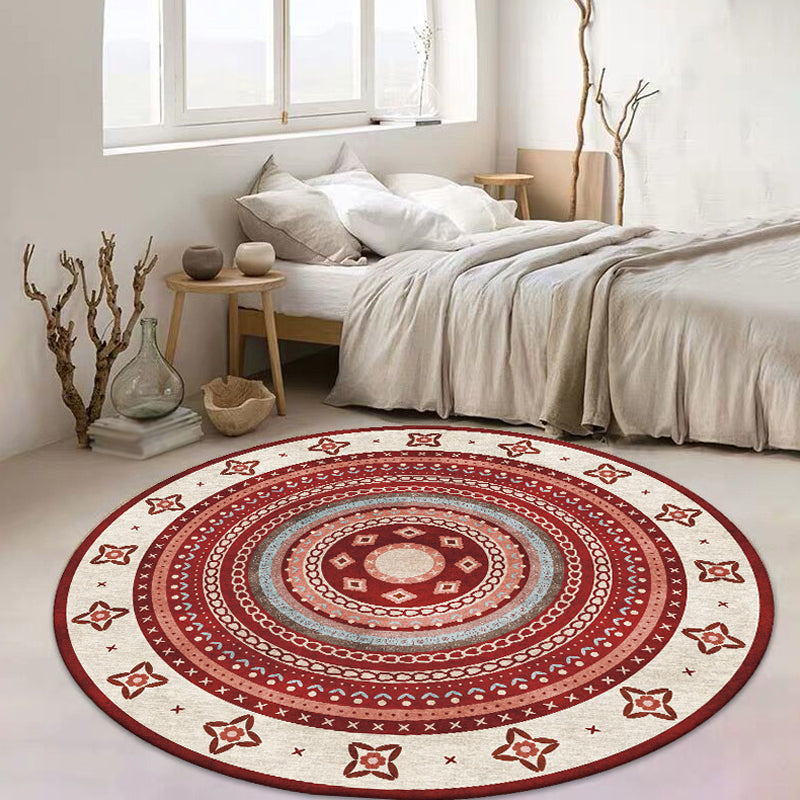 Lisslune | Moroccan tribal circles pattern rug multicolor boho rug polyester pet-friendly non-slip backing washable area rug for the living room