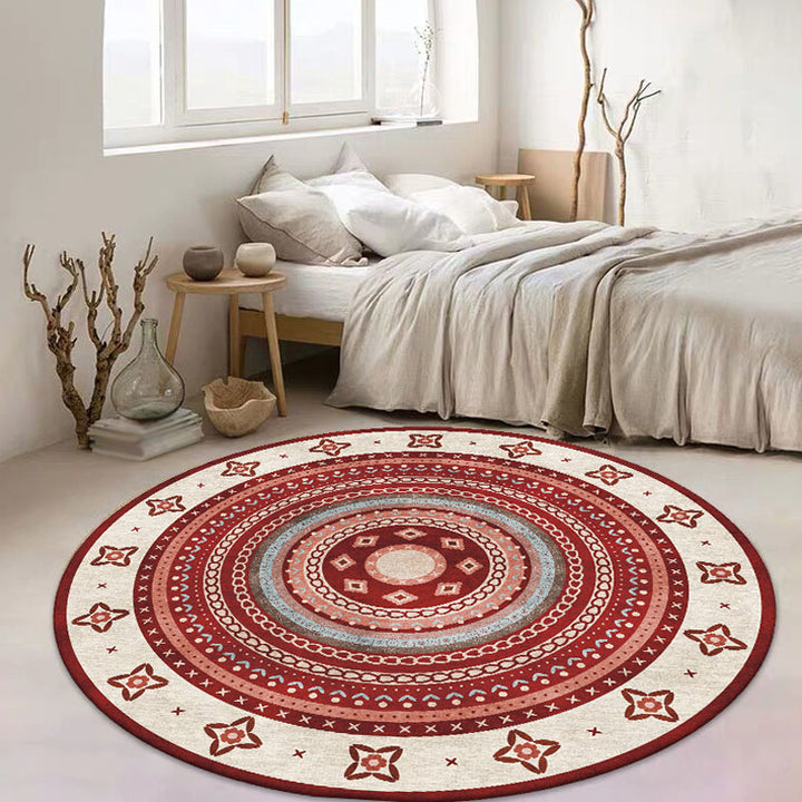 Lisslune | Moroccan tribal circles pattern rug multicolor boho rug polyester pet-friendly non-slip backing washable area rug for the living room