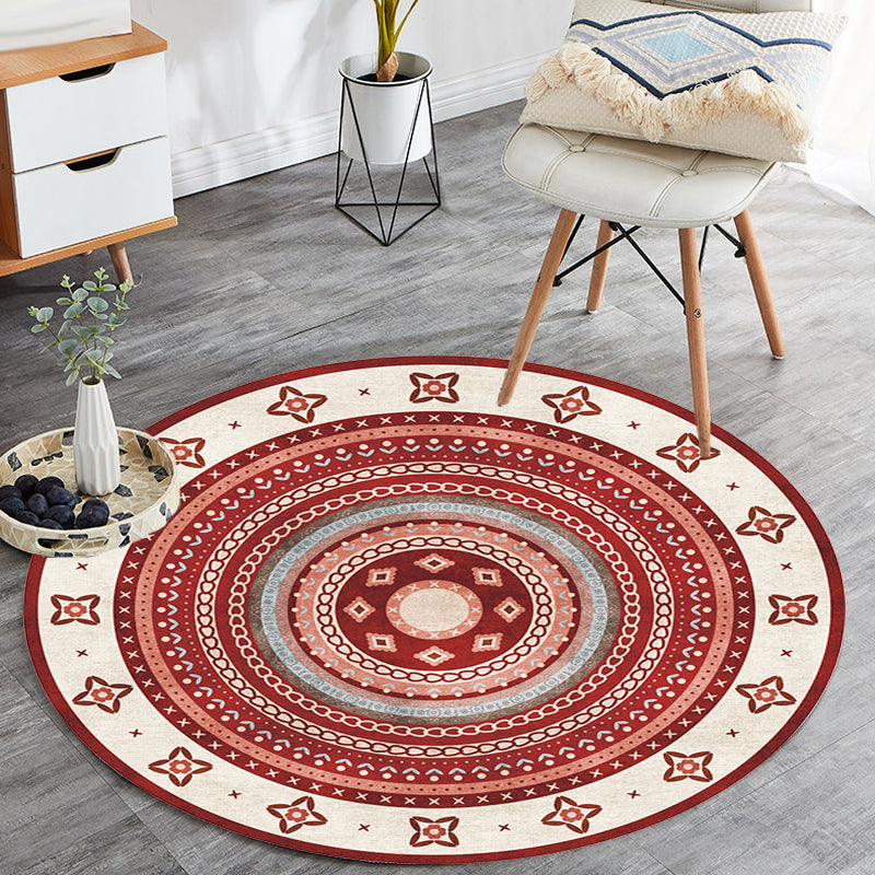 Lisslune | Moroccan tribal circles pattern rug multicolor boho rug polyester pet-friendly non-slip backing washable area rug for the living room