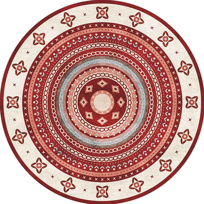 Lisslune | Moroccan tribal circles pattern rug multicolor boho rug polyester pet-friendly non-slip backing washable area rug for the living room