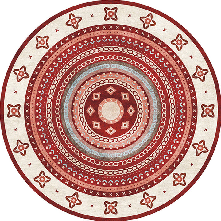 Lisslune | Moroccan tribal circles pattern rug multicolor boho rug polyester pet-friendly non-slip backing washable area rug for the living room