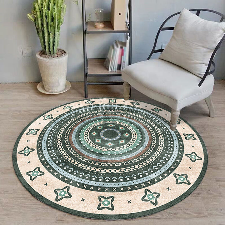 Lisslune | Moroccan tribal circles pattern rug multicolor boho rug polyester pet-friendly non-slip backing washable area rug for the living room