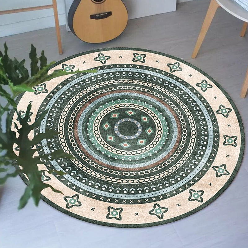 Lisslune | Moroccan tribal circles pattern rug multicolor boho rug polyester pet-friendly non-slip backing washable area rug for the living room