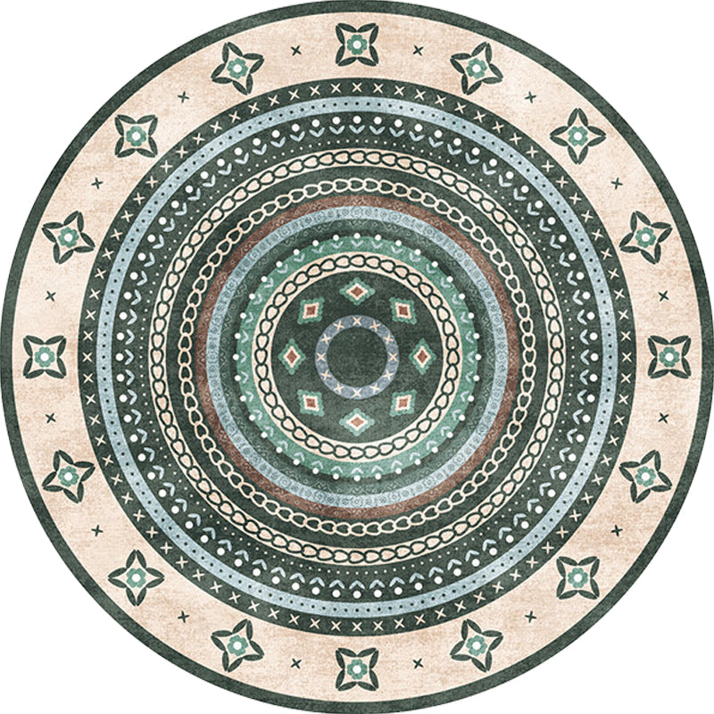 Lisslune | Moroccan tribal circles pattern rug multicolor boho rug polyester pet-friendly non-slip backing washable area rug for the living room