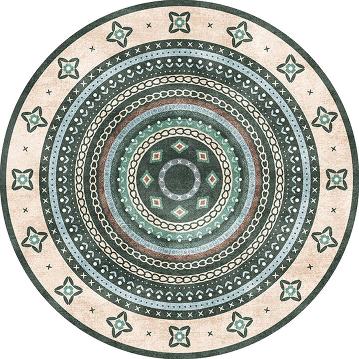 Lisslune | Moroccan tribal circles pattern rug multicolor boho rug polyester pet-friendly non-slip backing washable area rug for the living room
