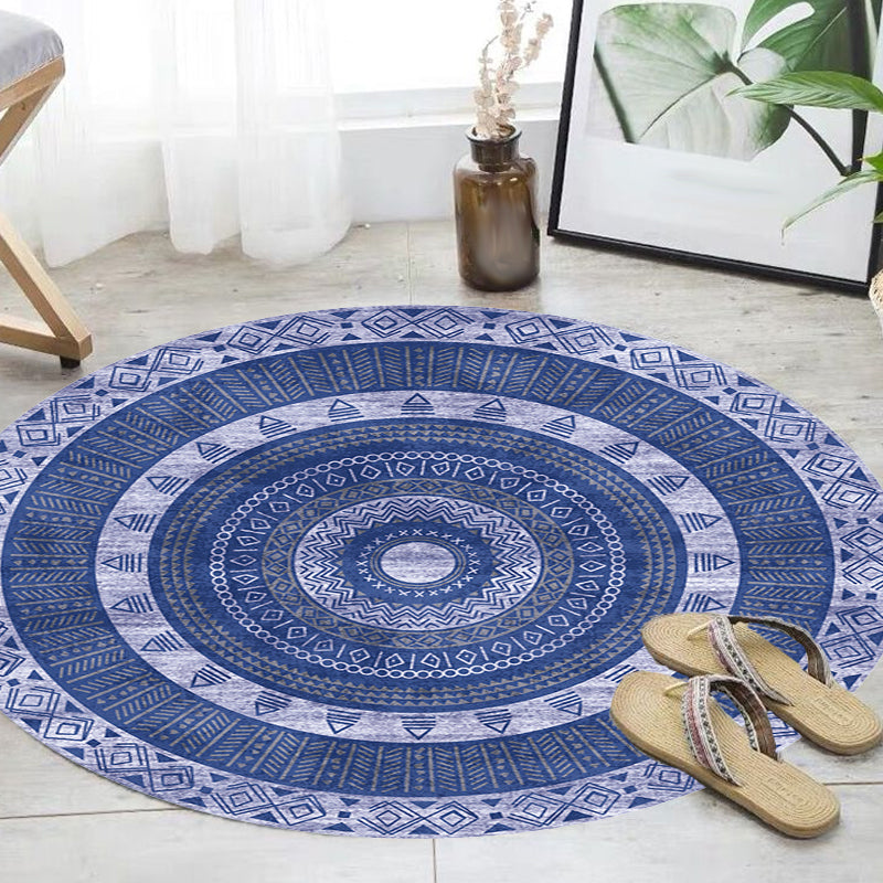 Lisslune | Moroccan tribal circles pattern rug multicolor boho rug polyester pet-friendly non-slip backing washable area rug for the living room