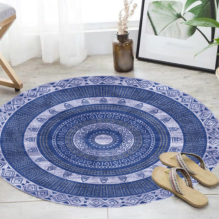 Lisslune | Moroccan tribal circles pattern rug multicolor boho rug polyester pet-friendly non-slip backing washable area rug for the living room