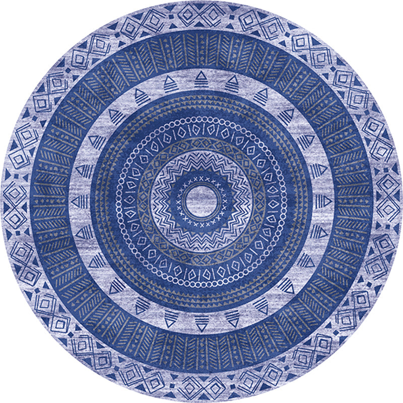 Lisslune | Moroccan tribal circles pattern rug multicolor boho rug polyester pet-friendly non-slip backing washable area rug for the living room