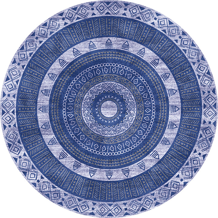 Lisslune | Moroccan tribal circles pattern rug multicolor boho rug polyester pet-friendly non-slip backing washable area rug for the living room