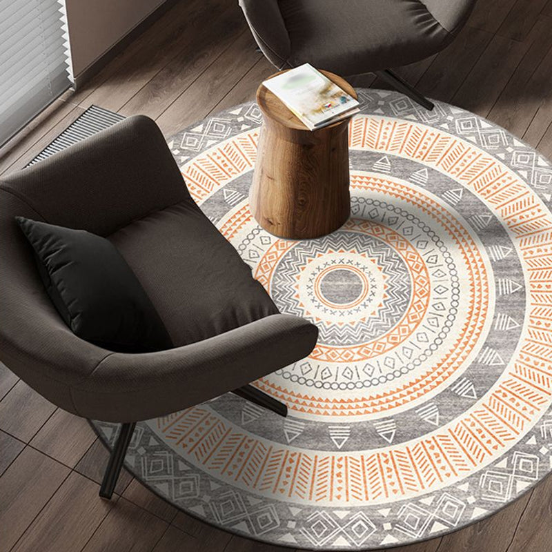 Lisslune | Moroccan tribal circles pattern rug multicolor boho rug polyester pet-friendly non-slip backing washable area rug for the living room