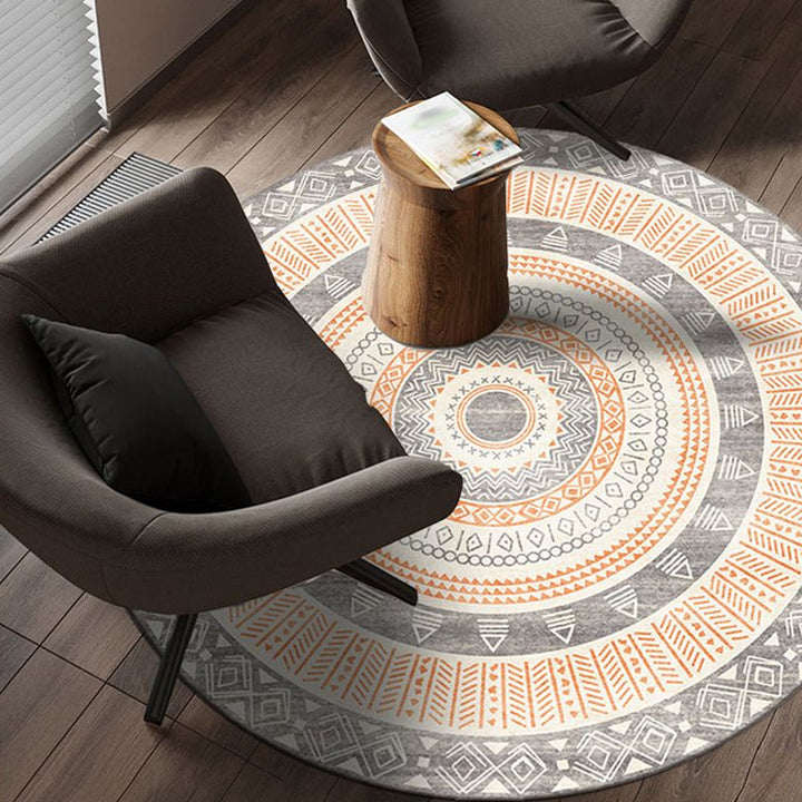 Lisslune | Moroccan tribal circles pattern rug multicolor boho rug polyester pet-friendly non-slip backing washable area rug for the living room