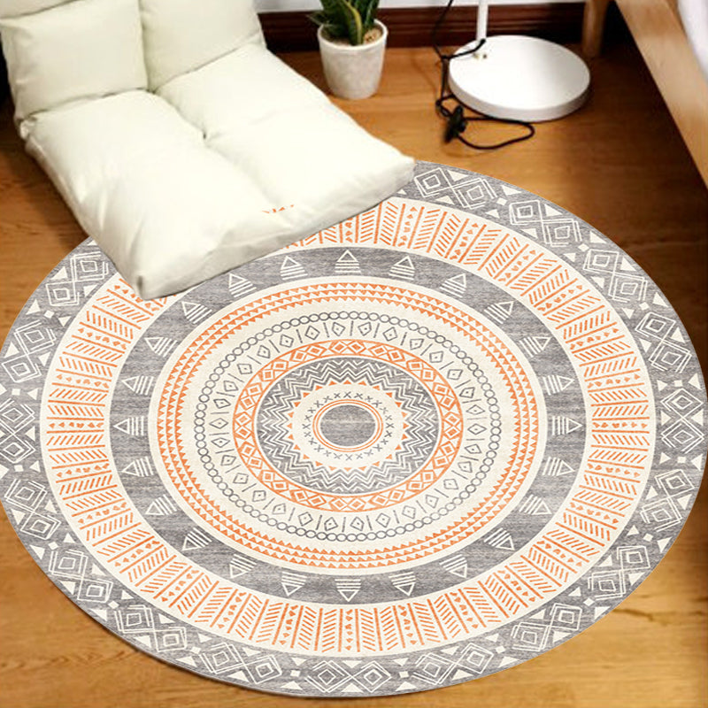 Lisslune | Moroccan tribal circles pattern rug multicolor boho rug polyester pet-friendly non-slip backing washable area rug for the living room