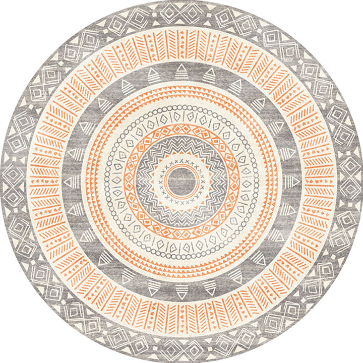Lisslune | Moroccan tribal circles pattern rug multicolor boho rug polyester pet-friendly non-slip backing washable area rug for the living room
