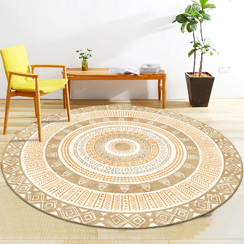 Lisslune | Moroccan tribal circles pattern rug multicolor boho rug polyester pet-friendly non-slip backing washable area rug for the living room