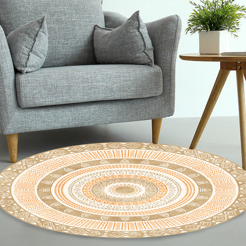 Lisslune | Moroccan tribal circles pattern rug multicolor boho rug polyester pet-friendly non-slip backing washable area rug for the living room