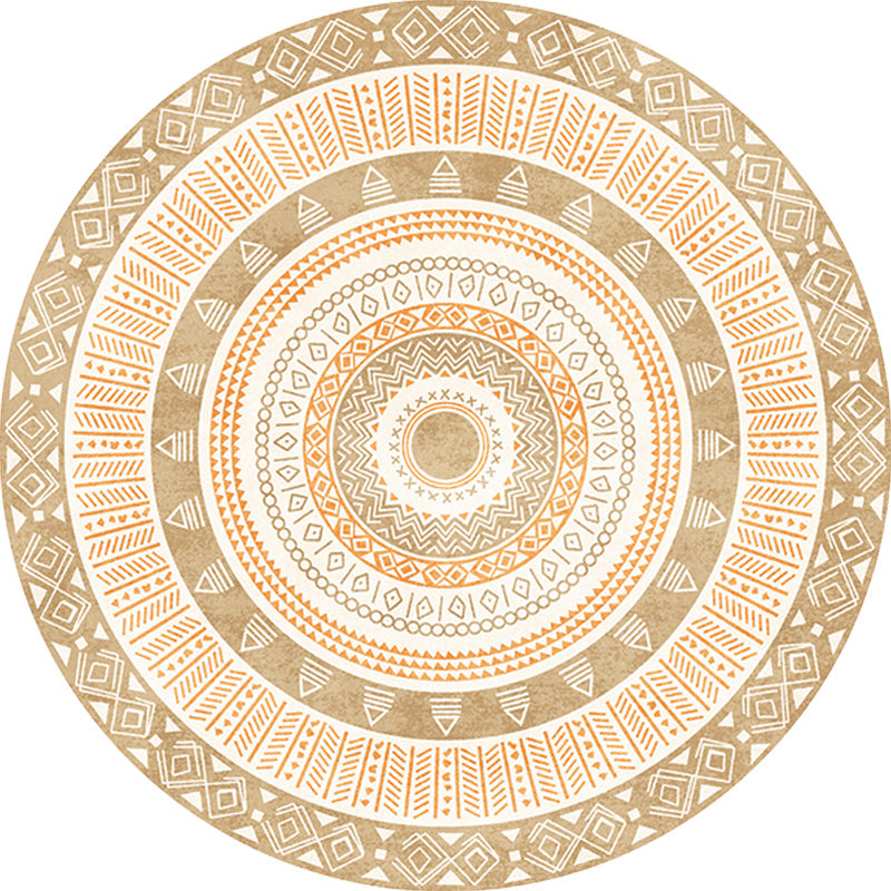 Lisslune | Moroccan tribal circles pattern rug multicolor boho rug polyester pet-friendly non-slip backing washable area rug for the living room