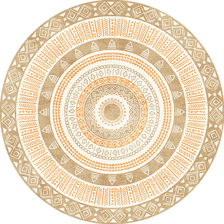 Lisslune | Moroccan tribal circles pattern rug multicolor boho rug polyester pet-friendly non-slip backing washable area rug for the living room