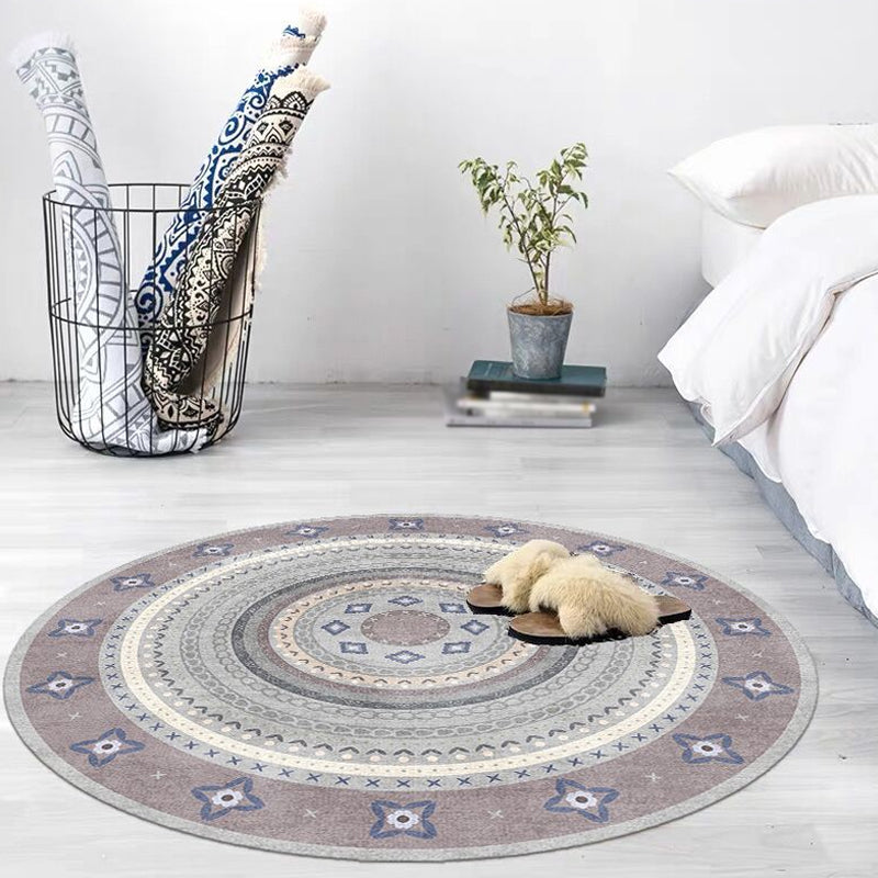 Lisslune | Moroccan tribal circles pattern rug multicolor boho rug polyester pet-friendly non-slip backing washable area rug for the living room