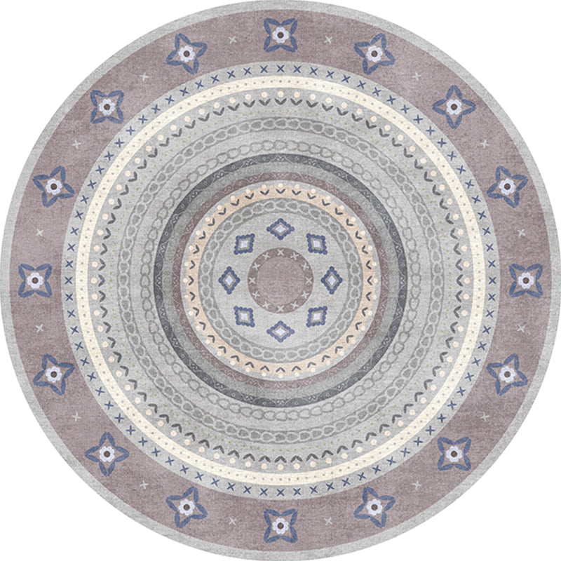 Lisslune | Moroccan tribal circles pattern rug multicolor boho rug polyester pet-friendly non-slip backing washable area rug for the living room