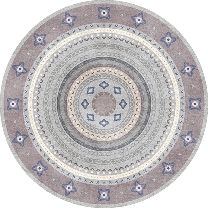 Lisslune | Moroccan tribal circles pattern rug multicolor boho rug polyester pet-friendly non-slip backing washable area rug for the living room