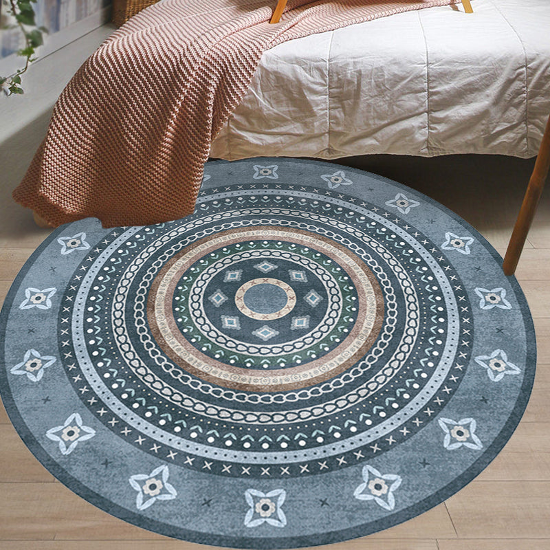 Lisslune | Moroccan tribal circles pattern rug multicolor boho rug polyester pet-friendly non-slip backing washable area rug for the living room