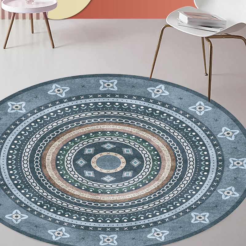 Lisslune | Moroccan tribal circles pattern rug multicolor boho rug polyester pet-friendly non-slip backing washable area rug for the living room