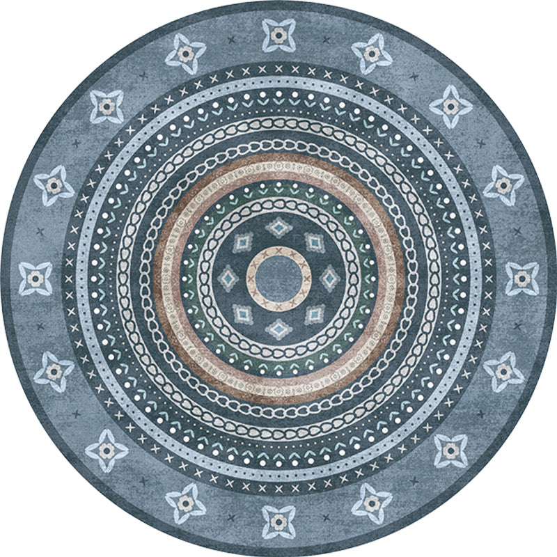 Lisslune | Moroccan tribal circles pattern rug multicolor boho rug polyester pet-friendly non-slip backing washable area rug for the living room