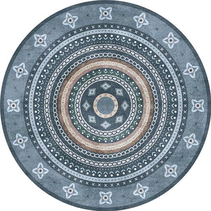 Lisslune | Moroccan tribal circles pattern rug multicolor boho rug polyester pet-friendly non-slip backing washable area rug for the living room