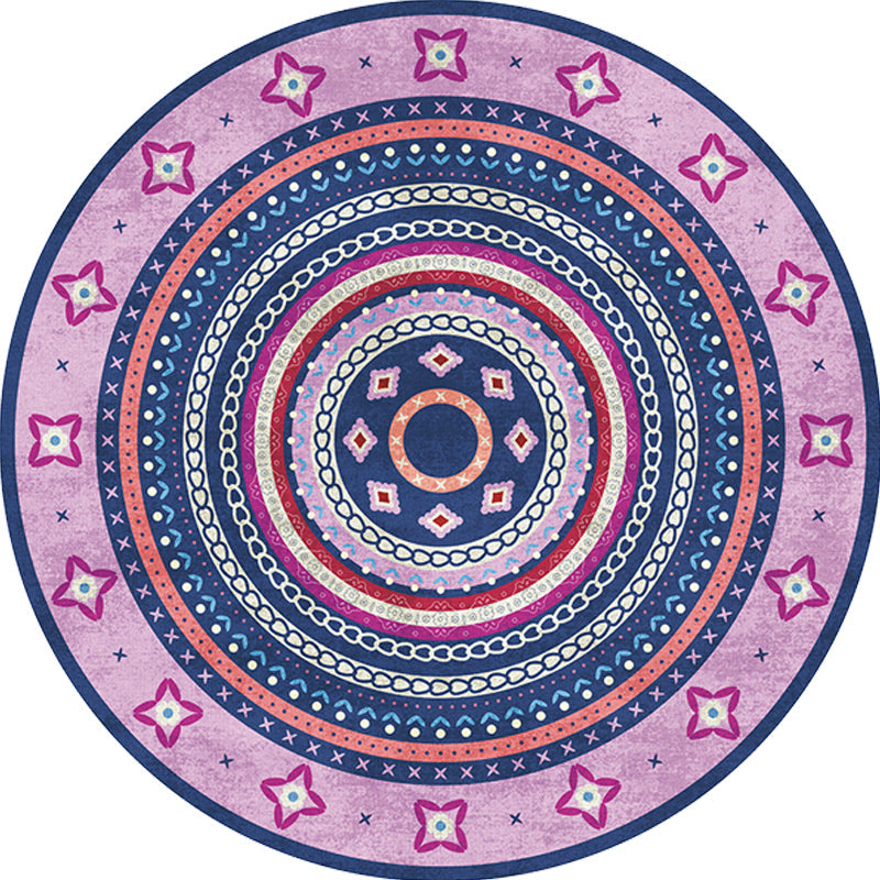 Lisslune | Moroccan tribal circles pattern rug multicolor boho rug polyester pet-friendly non-slip backing washable area rug for the living room