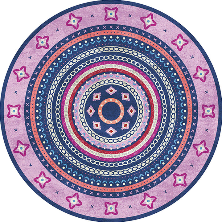 Lisslune | Moroccan tribal circles pattern rug multicolor boho rug polyester pet-friendly non-slip backing washable area rug for the living room