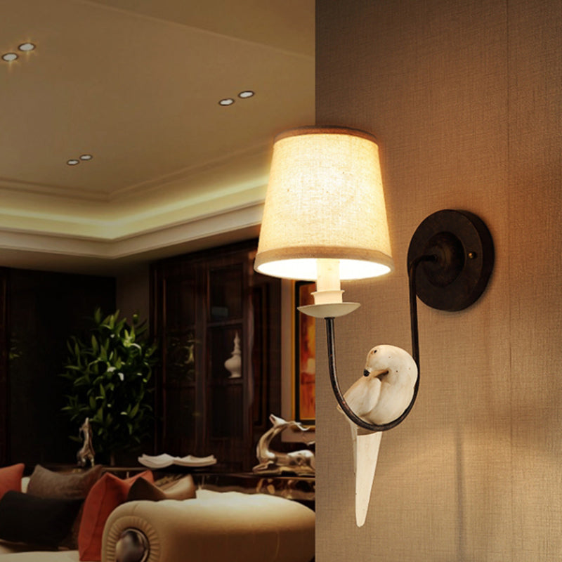 Skørter | Nursing Room Tapered Shade Wall Lamp Fabric Traditional White Wall Stone with Dove Decoration