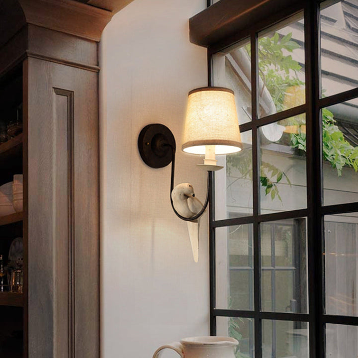 Skørter | Nursing Room Tapered Shade Wall Lamp Fabric Traditional White Wall Stone with Dove Decoration
