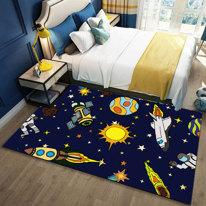 Lisslune | Black and Blue Kids Rug Polyester Space and Beach Pattern Rug Pet Friendly Washable Non-Slip Backing Carpet for Decoration