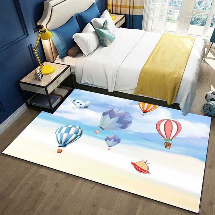 Lisslune | Black and Blue Kids Rug Polyester Space and Beach Pattern Rug Pet Friendly Washable Non-Slip Backing Carpet for Decoration