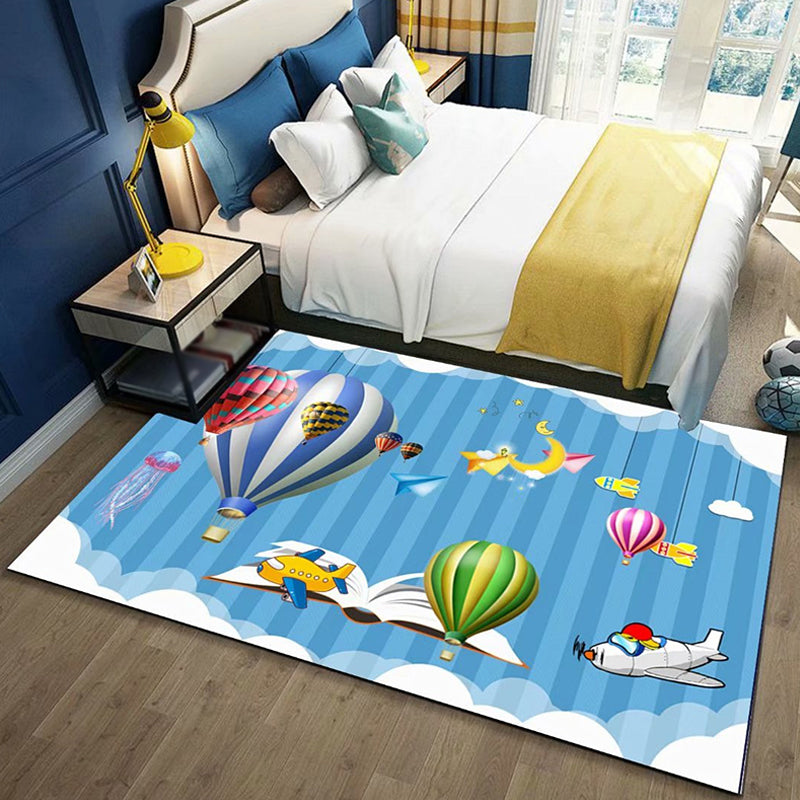 Lisslune | Black and Blue Kids Rug Polyester Space and Beach Pattern Rug Pet Friendly Washable Non-Slip Backing Carpet for Decoration