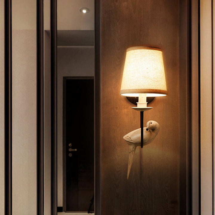 Skørter | Nursing Room Tapered Shade Wall Lamp Fabric Traditional White Wall Stone with Dove Decoration