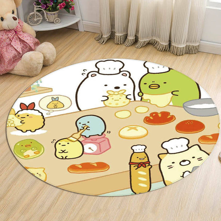 Lisslune | Green and Blue Children's Rug Polyester Cartoon Character Pattern Rug Pet Friendly Washable Non-Slip Back Carpet for Decoration